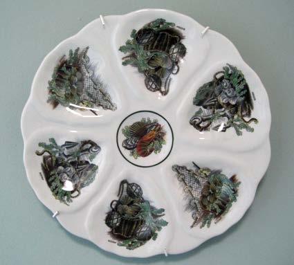 No. 89 A rare white oyster plate with transfer painted