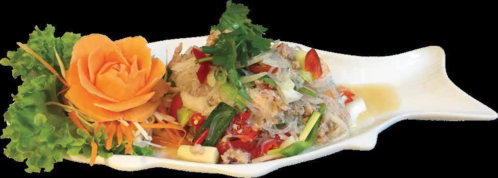 45 Thai reen Papaya Salad 6.45 Som Tum Popular dish from Thailand that combines spicy, sour and sweet flavours topped with Peanuts. Soup Chicken 5.45 King Prawn 6.45 Vegetable 4.