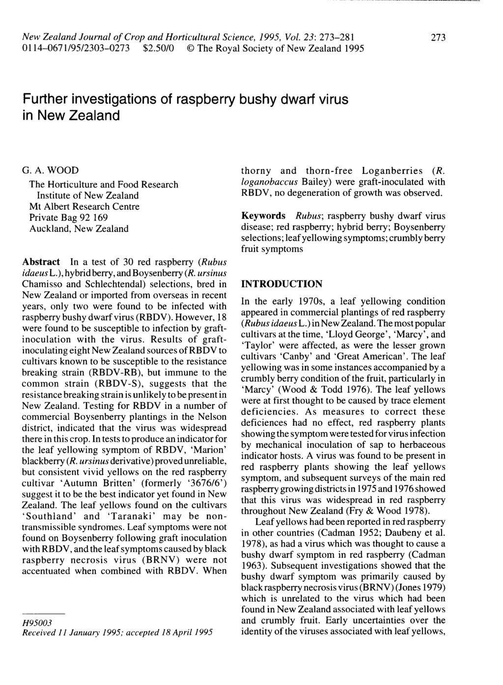 New Zealand Journal of Crop and Horticultural Science, 1995, Vol. 23: 273-281 114-71/95/233-273 $2.