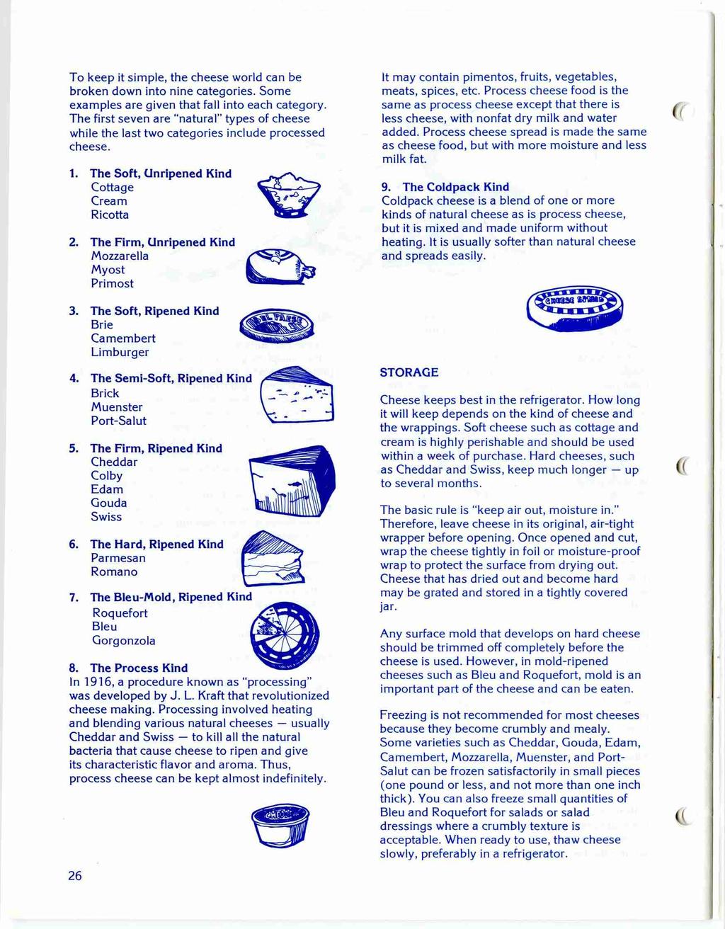 To keep it simple, the cheese world can be broken down into nine categories. Some examples are given that fall into each category.