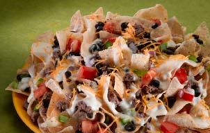 Parmesan Cheese Crumb NACHOS GRANDE Crisp Corn Tortillas Layered with Melted Cheese, Salsa Rojas and Refried Beans Topped with Pico de Gallo, Jalapenos, Black Olives,