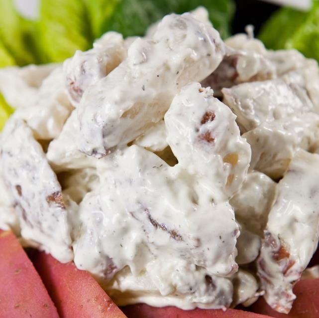 Redskin Potato Salad Serving size: 2/3 cup ( 143 g) Calories: 230 Calories from fat: 130 Total Fat: 14 g 21% Daily Value Saturated Fat: 2 g 9% Cholesterol: 10mg 4% Sodium: 440 mg 18% Total
