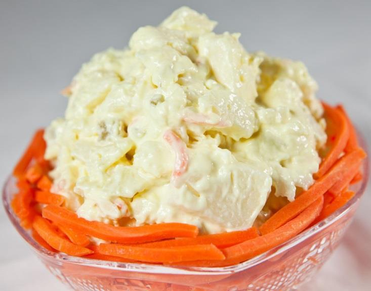 Chef s Potato and Egg Salad Serving size: 2/3 cup ( 160 g) Calories: 260 Calories from fat: 150 Total Fat: 17 g 27 % Daily Value Saturated Fat: 2.