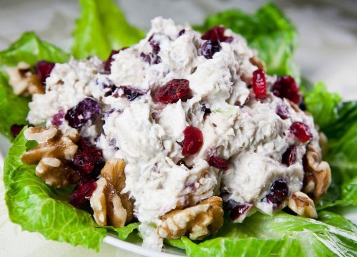 Cranberry Walnut Chicken Salad Shelf life: 21 days Serving size: ½ cup ( 112 g) Calories: 360 Calories from fat: 300 Total Fat: 33 g 50 % Daily Value Saturated Fat: 4.