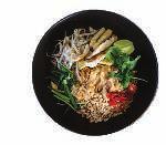 Garnished with bean sprouts, crushed peanuts, coriander and lime Chicken Nasi Goreng