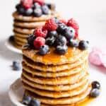 Healthy Pancakes Makes 38 pancakes Total Time: 50 minutes 4 eggs, large 4 cups leftover yogurt whey or buttermilk 1/3 cup avocado oil 1/2 cup maple syrup 1 tsp salt 1 tsp baking soda 4 tsp baking