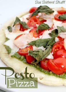 DAY 5 SMALLER FAMILY- FRESH PESTO PIZZA M A I N D I S H Serves: 4 Prep Time: 10 Minutes Cook Time: 7 Minutes 4 (8 inch) flat pita breads 3/4 cup prepared pesto 1 1/2 cups shredded mozzarella cheese 1