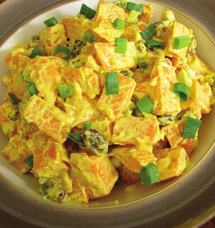 CURRIED SWEET POTATO SALAD Yield: 6 Servings TOTAL TIME: 20 minutes, plus chilling 1 lb. sweet potatoes (about 2 medium), peeled and chopped into 1-inch pieces ½ cup plain Greek yogurt 2 Tbsp.