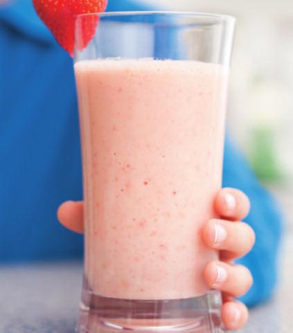 STRAWBERRY-BANANA SMOOTHIE Yield: 2¼ Cups (1 cup per serving) TOTAL TIME: 5 minutes ½ cup no pulp premium 100% orange juice ½ cup frozen strawberries 1 whole ripe banana, peeled, cut in 2-inch chunks