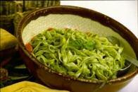 Rice Pasta with Sesame Basil Pesto Some days you can have it all. This recipe is easy, fast, low-fat and wheat-free. Plus, it's great whether served hot or cold. 1 Preheat oven to 300 F.