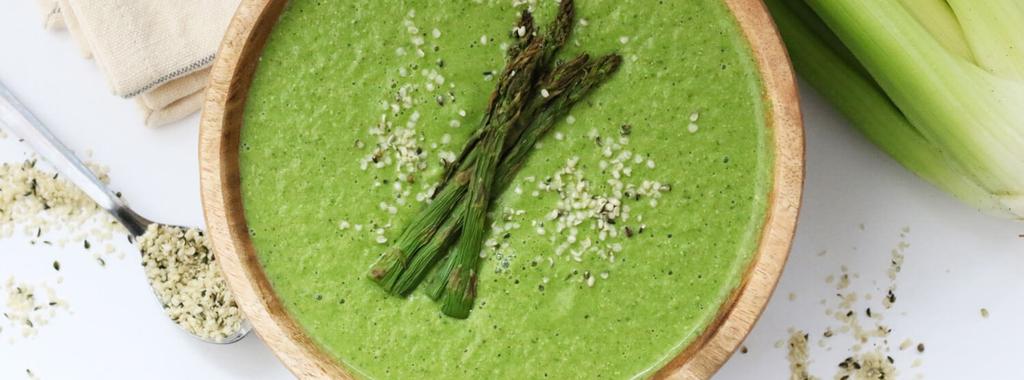 Cream of Celery & Asparagus Soup 10 ingredients 25 minutes 4 servings 1. Heat coconut oil in a large stock pot over medium heat. Add yellow onion and celery.