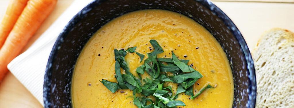 Creamy Carrot Soup 11 ingredients 50 minutes 4 servings 1. In a large pot, heat olive oil over medium heat. Stir in onion, garlic, carrots, cumin and turmeric. Season with salt and pepper to taste.