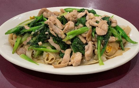 Entrees- Noodles 55. Stir Fried Chinese Broccoli with Crispy Egg Noodle $10.99. Choice of Chicken, Beef, or Pork. Add $2 for Seafood or Combination 56. Chow Fun $10.
