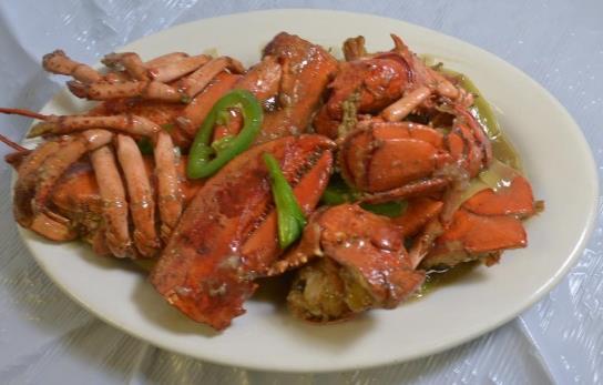 99 Deep fried octopus in green peppers & onions 32. Lobster with Ginger (market price) 34.