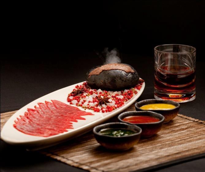 Signature Appetizers The Rock Thinly Sliced Wagyu Beef Coulotte Steak cooked tableside on a sizzling Japanese River