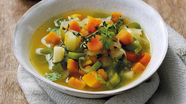 Recipe Name Nutrition Facts: Calories 100, Protein 1gram, Dietary fiber 3 grams, Fat 3.5 grams Root Vegetable Soup In a large flameproof casserole, melt the butter.