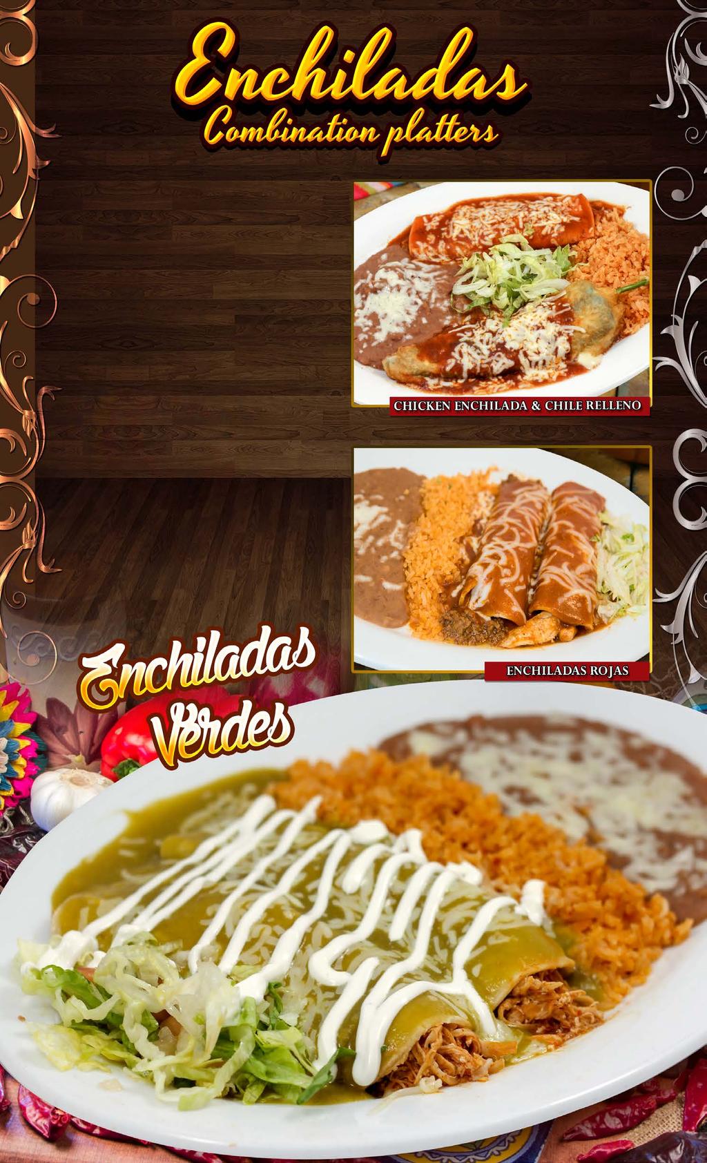 COMBINATIONS Served with rice and beans ONE CHILE RELLENO & ONE CHICKEN ENCHILADA. 13.99 ONE CRISPY BEEF TACO & ONE CHICKEN ENCHILADA. 12.