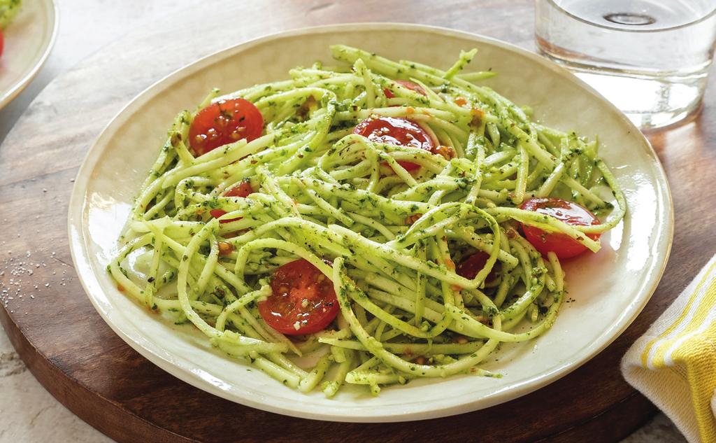 Zucchini Pesto Pasta Serves 4. Prep time: 20 minutes.