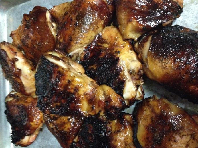 Grill thighs for 15 minutes; flip chicken and grill for another 15 minutes or until