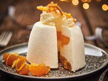 Frozen individual sweet citrus pudding baked with mandarins and a citrus
