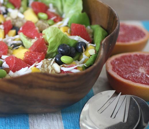 Tropical Grapefruit Salad 1, segmented 2-3 cups of butter lettuce 2 sprigs of Italian flat-leaf parsley 1-2 tablespoons of coconut, freshly grated 2 tablespoons Wonderful Almonds, sliced 1 avocado,