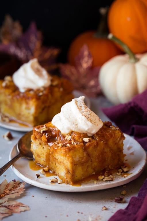 Pumpkin Bread Puddin' "Try this great substitute for the hum-drum pumpkin pie. Adults and kids alike will rave over this recipe. Serve warm with a dollop of whipped cream.
