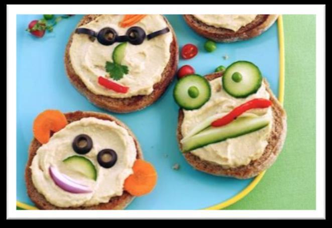 Make-a-Face Open Sandwiches Prep Time: 5 minutes Servings per recipe:5 Serving size: 1 flatbread (approx.