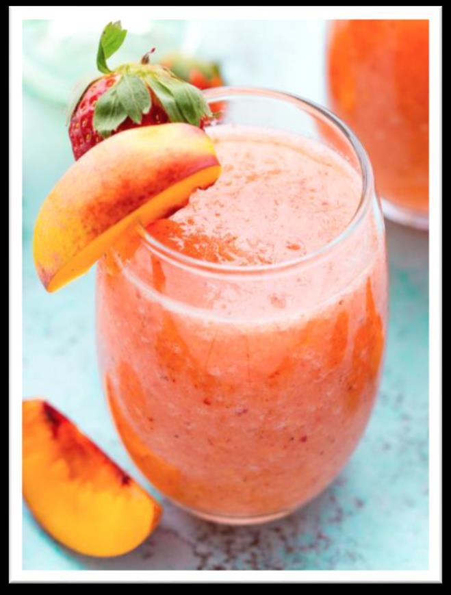 Prep Time: 3 minutes Serving size: ¾ cup (175 ml) 1 cup frozen peaches 1 cup frozen strawberries 2 ripe banana, peeled 1 cup orange juice 1 cup vanilla yogurt Strawberry Peach