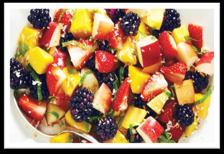 Fruit Salad Prep Time: 10 minutes Serving size: ½ cup (125 ml) 2 cups strawberries, hulled and sliced 2 cups, cubed fresh pineapple 3 apples, slices 1 cup seedless grapes
