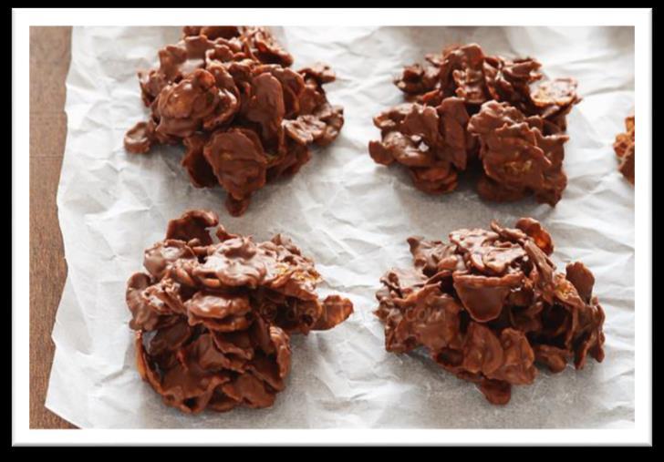 Chocolate Mountains Prep time: 5 min Serving size: 2 cookies 100 ml granulated sugar 25 ml cocoa powder 25 ml milk 15 ml butter or margarine 1 ml vanilla extract 150 ml quick-cooking rolled oats 60