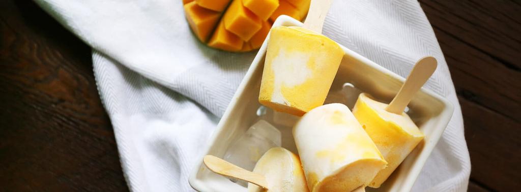 Mango Coconut Popsicles 2 ingredients 40 minutes 16 servings 1. Blend mango and 3/4 of the coconut milk in a food processor or blender until smooth. 2. Roughly scoop mango puree into 3oz. paper cups.
