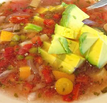 Veggie Soup [Makes 6-8 Servings] Leftover chicken stock from Crock- Pot Chicken dinner recipe 4 cups of chopped veggies (sweet bell pepper, carrots, celery, sweet potato, peas, zucchini, squash,