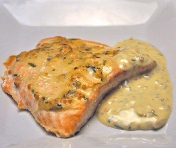 Mustard Salmon Preheat broiler. Line a broiler pan or baking sheet with foil, then coat it with cooking spray. Place salmon pieces, skinside down, on the prepared pan. Season with salt and pepper.
