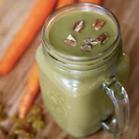 Carrot Cake Smoothie 2 medium carrots, peeled and chopped 1/2 frozen banana 2 cups spinach 1 cup unsweetened soy milk 1/2 scoop vanilla protein