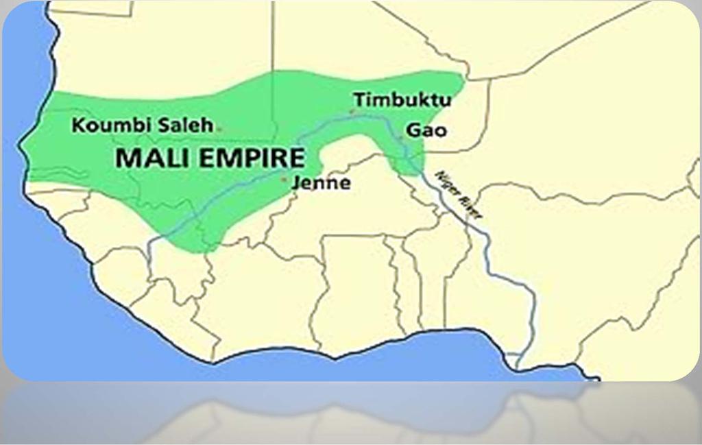 The Mali Empire lasted from 1230 to 1600 A.D. and stretched from Gao and Timbuktu in the East, to the Atlantic Ocean, in the West.
