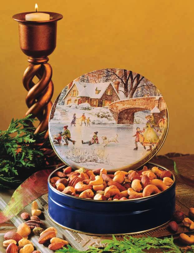 DELUXE MIXED NUTS IN SKATING POND GIFT TIN P910.