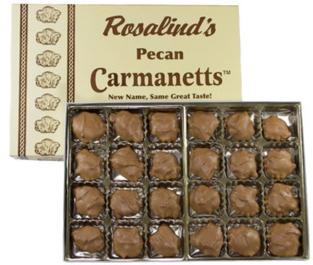 Delicious whole maraschino cherries surrounded by a liquid center covered with velvety pure milk chocolate. I () J () I-1 () J-1 () Pecan Carmanetts Deluxe Assortment New name, same great taste!