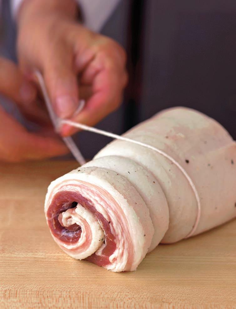 Roll the pancetta into a cylinder.