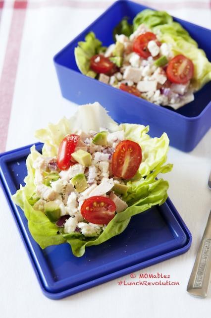 Cobb Salad Lettuce Wraps Makes 2 Lunches 2 Tablespoons Italian dressing 2 bacon slices, cooked crispy and crumbled 4 leaves iceberg lettuce, outer leaves discarded 2oz smoked deli turkey breast