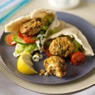 June 2013 Falafel with minted yoghurt dip Great served hot in pitta breads or cold with a summery salad (serves 2) Sharp knife * 400g can chick peas in water, rinsed and Chopping board drained Large
