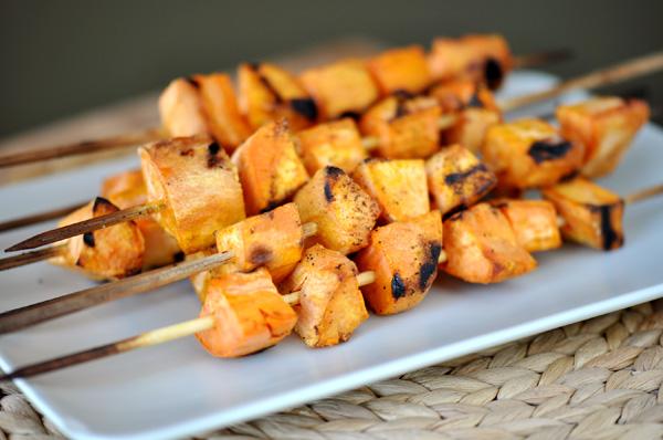 Roasted Sweet Potato Cube Skewers with a Cilantro-Jalapeno Aioli Dip Makes 16 servings PREP 30 minutes TOTAL 1 hour COOK 30 minutes Ingredients 3 medium-sized sweet potatoes, peeled Extra virgin