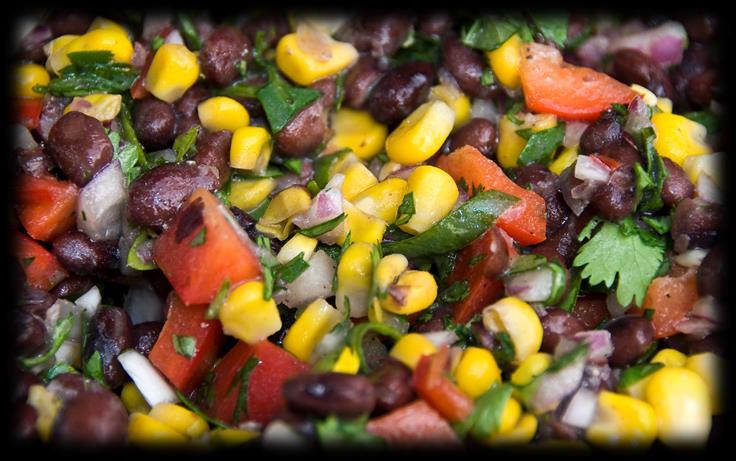 Corn & Bean Salad Serves 8-12, as a side Whole Kernel Corn / [4 cans] Drained Black Beans / [4 cans] Rinsed and drained Tomatoes / [2 large] Diced Cilantro / [½ cup] Chopped Red Onion / [1 cup]
