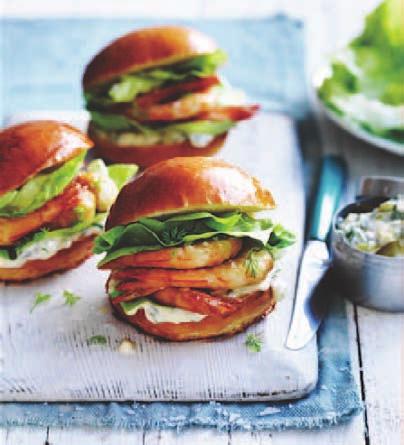 Crispy Prawn Sliders with Fennel Slaw and Dill Pickle Mayonnaise ½ cup whole-egg mayonnaise ½ cup chopped dill pickles ¼ cup dill sprigs, chopped 1 tablespoon lemon juice 1 cup plain flour ⅓ cup