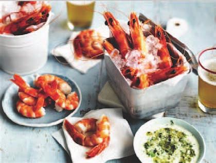 A Bucket of Australian Prawns with Texas Green Chilli Mayonnaise 24 large cooked Australian Prawns Green chilli mayo 2 long green chillies 1 tbsp peeled & chopped ginger 2 cloves garlic, roughly