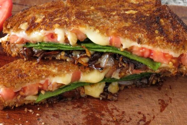 BONUS RECIPE: Grilled Cheese with Caramelized Onions, Spinach and Tomatoes Serves two 1 TBS unsalted butter +more for the bread 1 tsp.