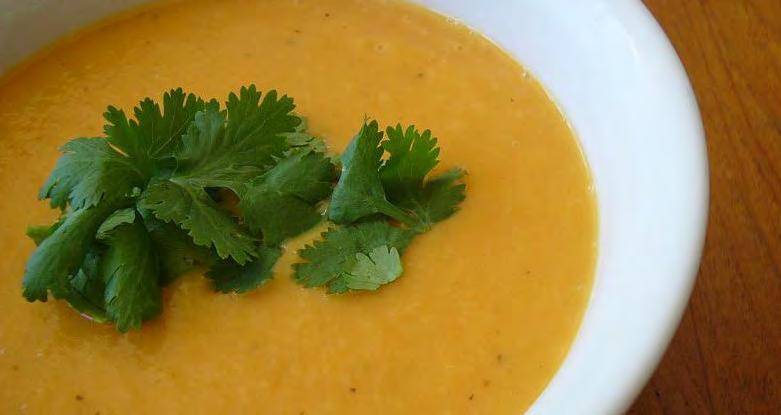 Sweet Potato and Pear Soup 1 small onion, diced 1 tbs oil 2½ cups sweet potato, diced 2 cups pear, diced 2 cups vegetable stock ½ cup coconut milk Salt and pepper Parsley to garnish In a large pan,