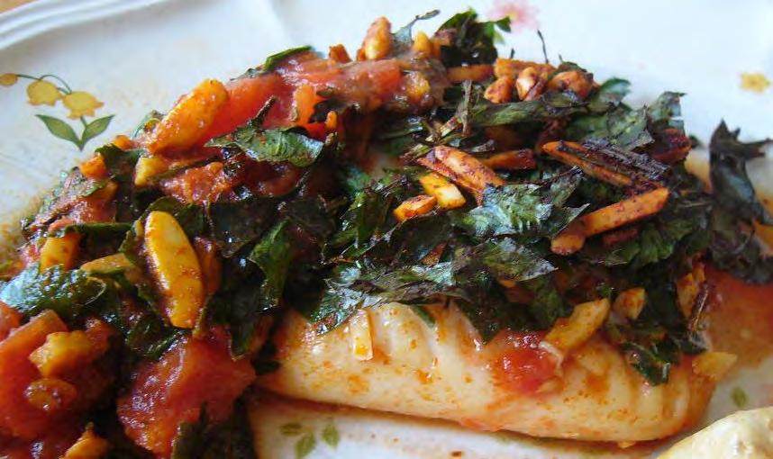 .. Fish with Tomato and Almond Sauce 4 white fish fillets 1½ cups diced tomatoes or one 400g can diced tomatoes 1 bunch parsley, chopped 1 lemon, peel finely grated 1 garlic clove, finely chopped 1