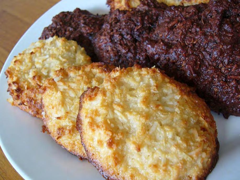 Coconut Macaroons 3 large egg whites 1 /3 cup honey 1½ shredded coconut 1 /3 cup almond meal Chocolate Macaroons 3 large egg whites 1 /3 cup honey 3 tbs cocoa powder ¾ cup chopped walnuts 1½ shredded