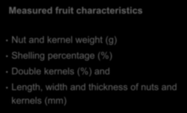 Measured fruit characteristics Nut and kernel weight (g) Shelling percentage