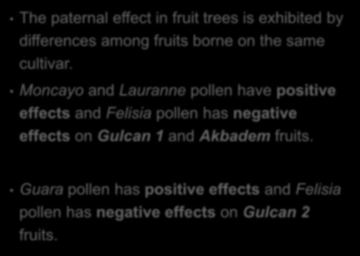CONCLUSIONS The paternal effect in fruit trees is exhibited by differences among fruits borne on the same cultivar.